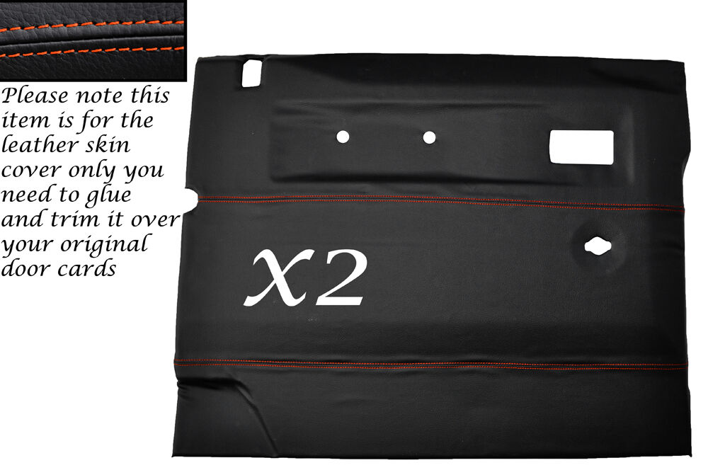 ORANGE STITCH 2X FRONT DOOR CARDS LEATHER COVERS FITS LAND ROVER DEFENDER 07-14