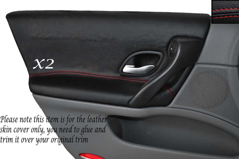 RED STITCH 2X FRONT DOOR CARDS SKIN COVERS FITS RENAULT LAGUNA MK2 2001-2005