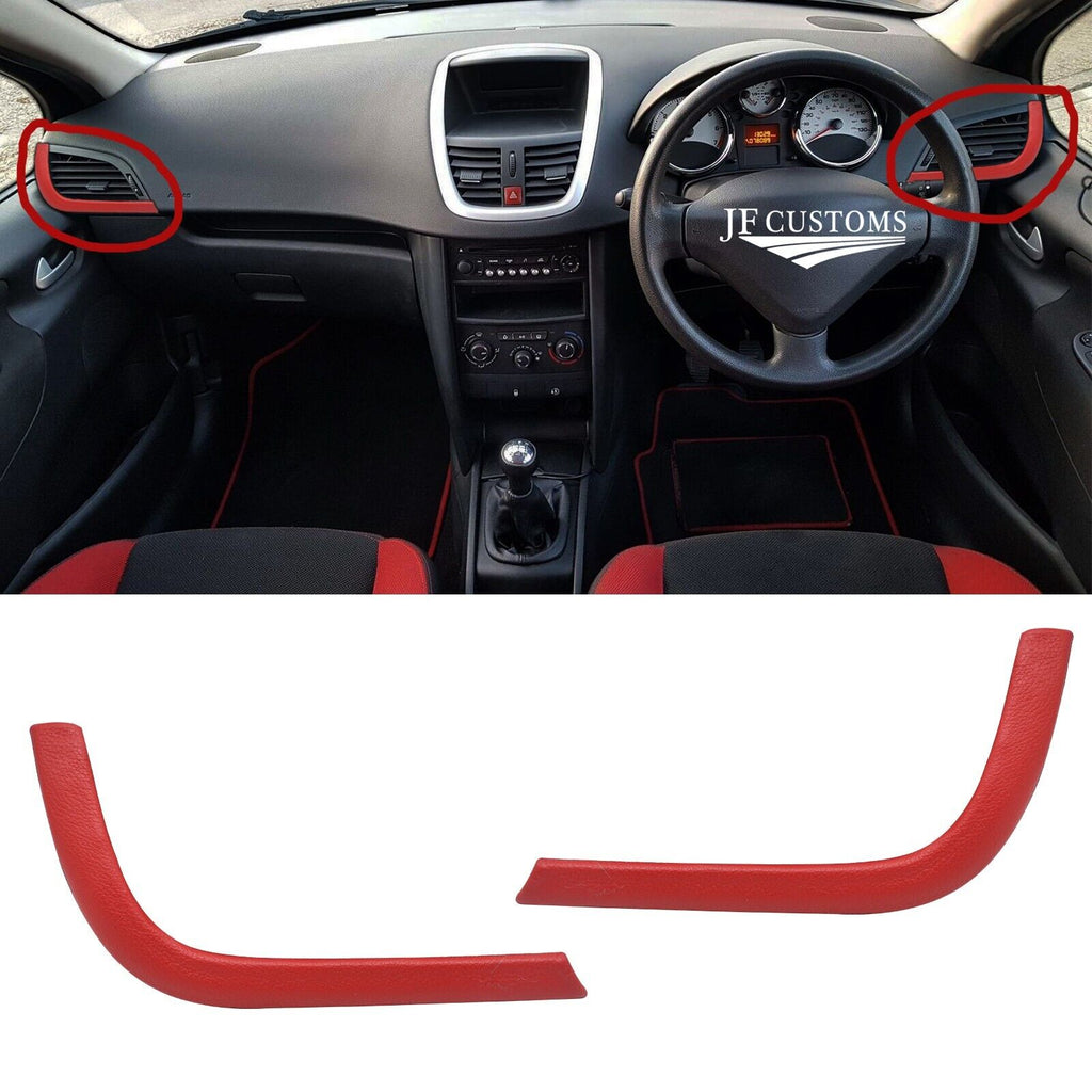 RED LEATHER SET OF DASHBOARD AIR VENT TRIMS FOR PEUGEOT 207 2006-2013 CUSTOM NEW