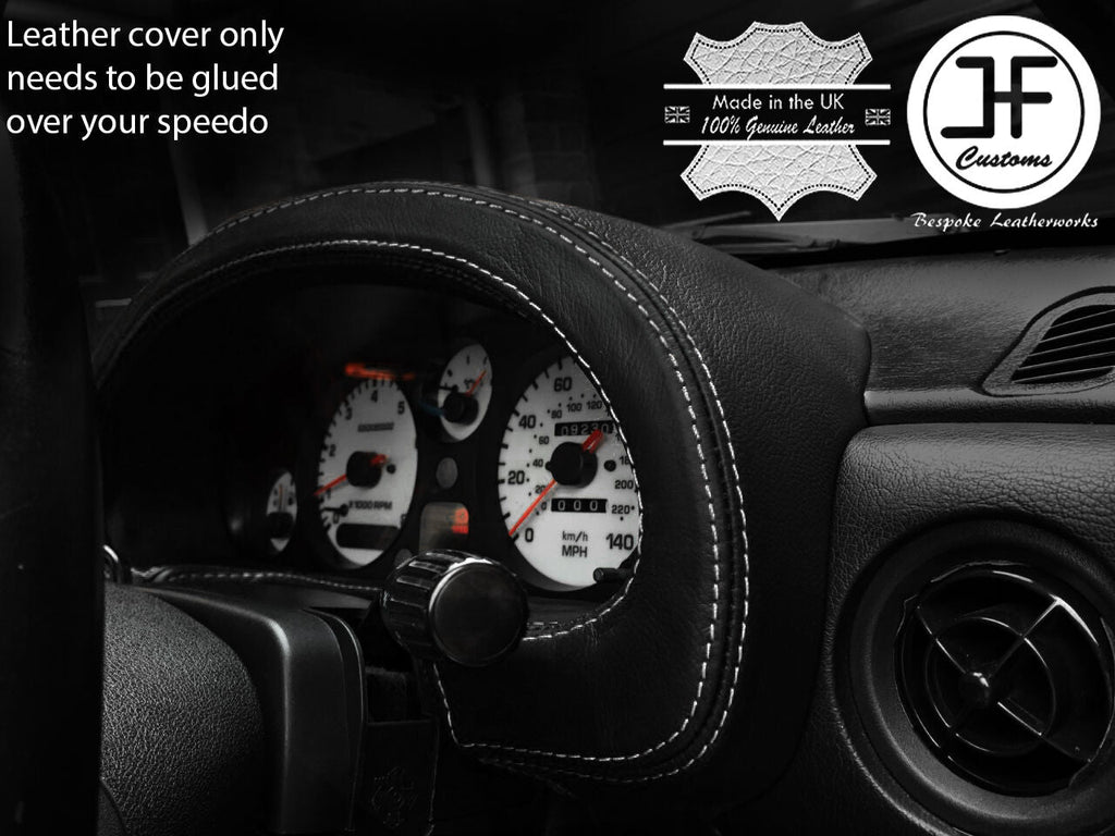 WHITE STITCH SPEEDO GAUGE HOOD REAL LEATHER COVER FOR MAZDA MX5 MK1 MIATA 89-97