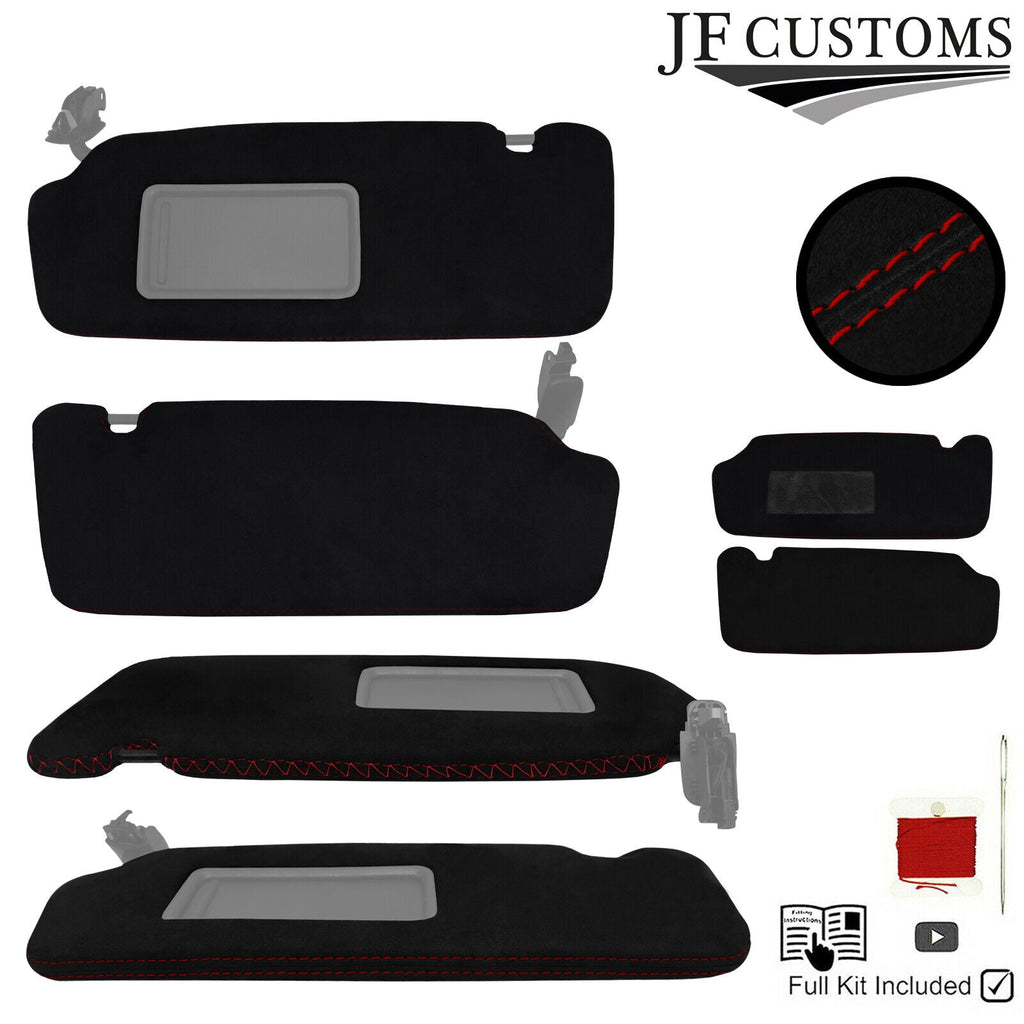 DARK RED CROSS STITCH SUEDE 2X SUN VISOR COVERS FOR AUDI A3 RS3 8V 13-20 SALOON