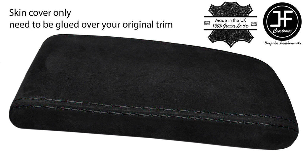 BLACK STITCHING REAL SUEDE ARMREST LID COVER FITS DACIA DUSTER 2010-2017