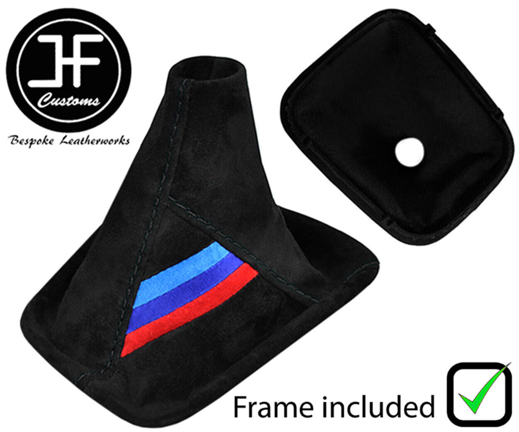 BLACK STITCH TRI STRIPE MANUAL SUEDE GEAR GAITER+PLASTIC FRAME FOR BMW E34 87-97