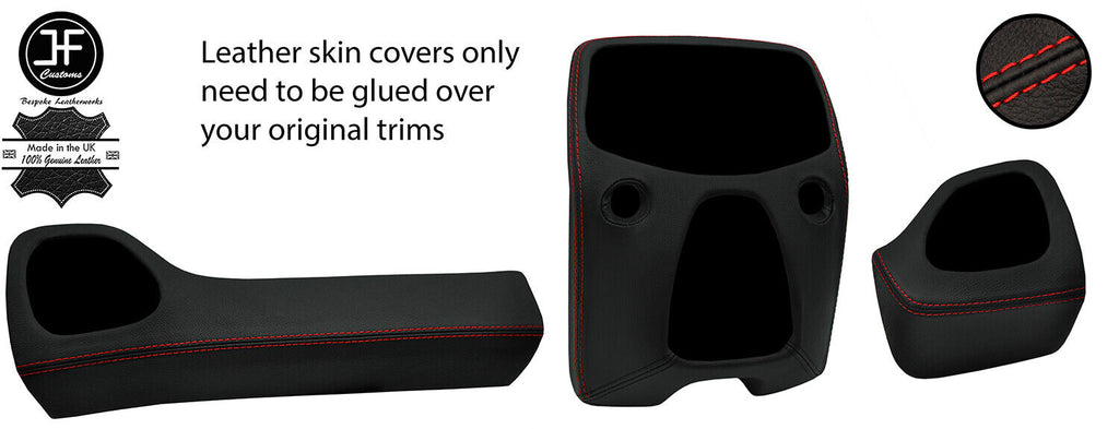 RED STITCH THREE PIECE DASH KIT TRIM LEATHER COVERS FOR TOYOTA AYGO 2014-2019