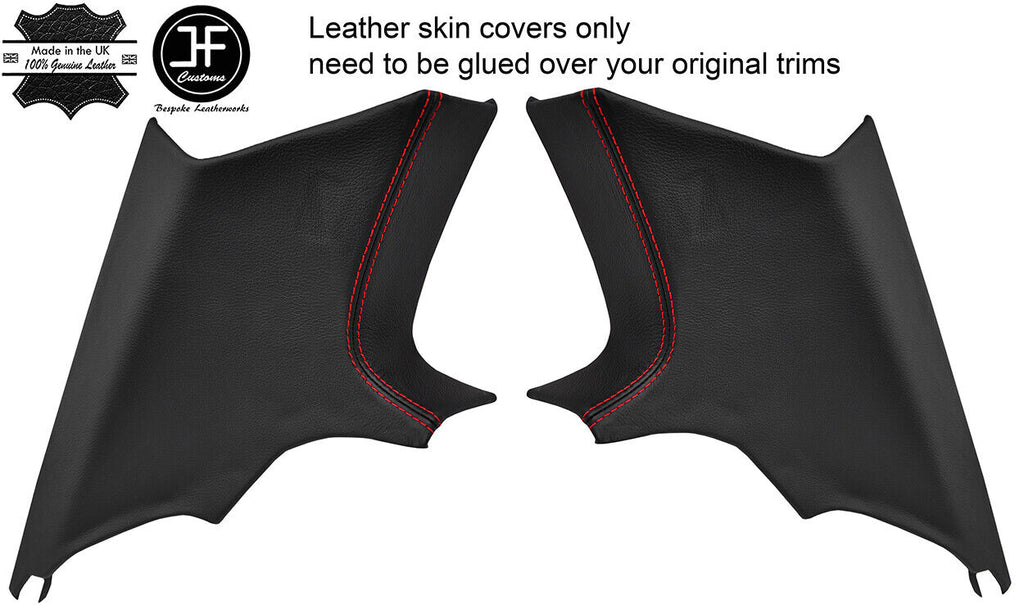 RED STITCH 2X REAR C PILLAR LEATHER COVERS FITS BMW 3 SERIES E92 COUPE 06-13