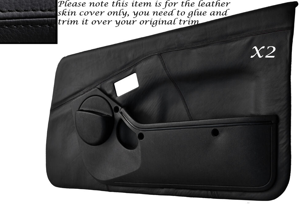 BLACK STITCH 2X FULL DOOR CARD LEATHER SKIN COVER FITS TOYOTA MR2 MK1 CUSTOM NEW