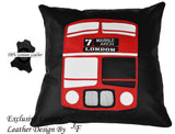 BLACK EXCLUSIVE LUXURY LEATHER CUSHION RED LONDON BUS ROUTE MASTER DOUBLE DECKER