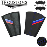 BLUE STITCH TRI STRIPE 2X SEAT BELT LONG COVERS FOR BMW 3 SERIES F80 13-18