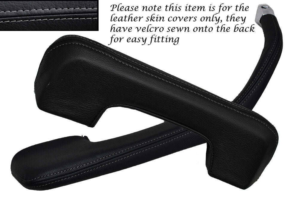 GREY STITCH 2X FRONT DOOR HANDLE LEATHER COVERS FITS MERCEDES W123 W114 W115