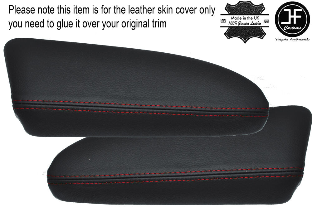 RED STITCH 2X FRONT DOOR ARMREST LEATHER COVERS FITS VOLVO XC90 2002-2014