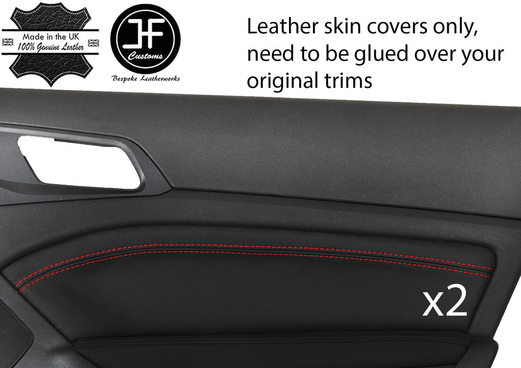 RED STITCH 2X REAR DOOR CARD TRIM LEATHER COVER FOR PEUGEOT 308 14-18 5 DOOR