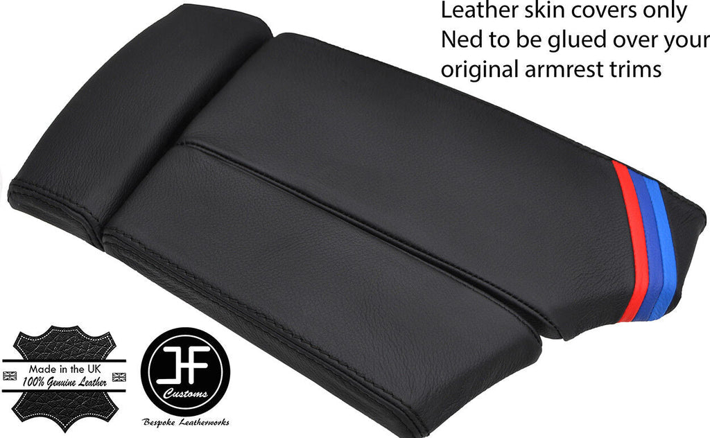 BLACK STITCH TRI STRIPE SLIDING ARMREST REAL LEATHER COVER FOR BMW E60 E61 03-11