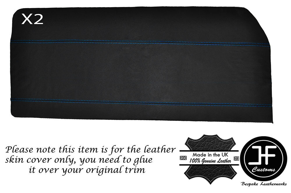 BLUE STITCH 2X FRONT DOOR CARD SKIN COVERS FITS FORD ESCORT MK1 COUPE 2 DOOR