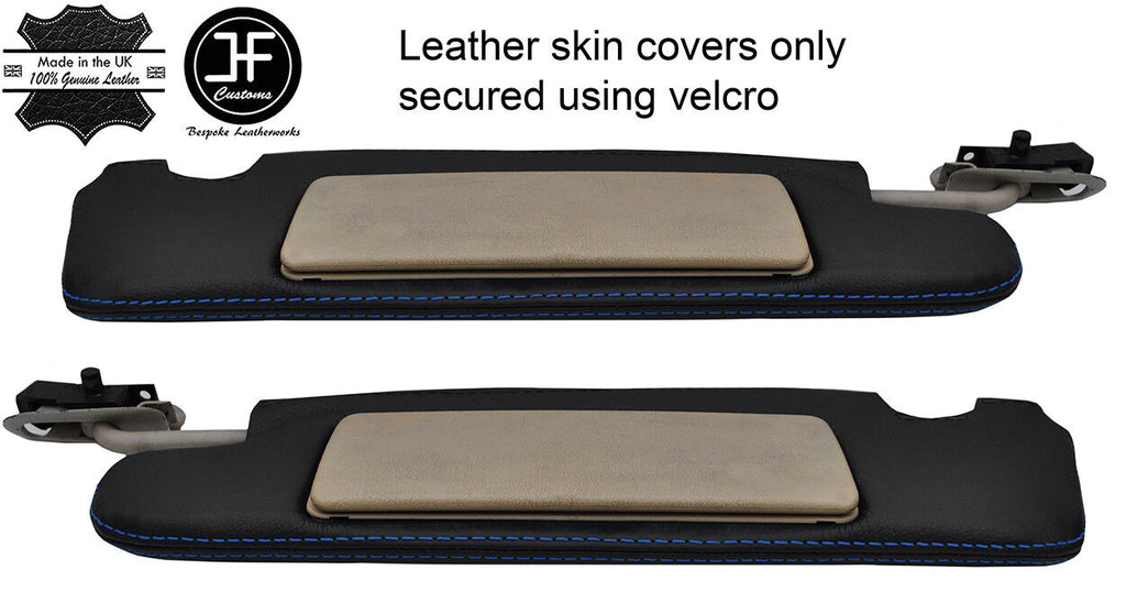 BLACK STITCH 2X SUN VISORS REAL LEATHER COVERS FOR MERCEDES SL CLASS R129 89-02