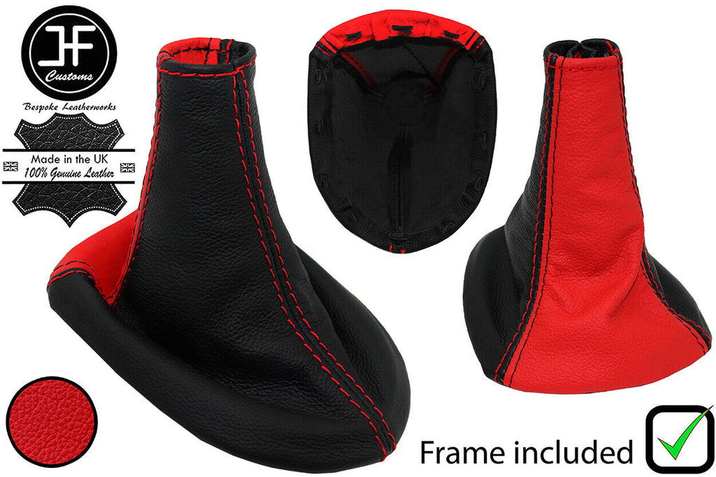 BLACK RED 2 TONE LEATHER GEAR GAITER + PLASTIC FRAME FOR TOYOTA YARIS 06-2011