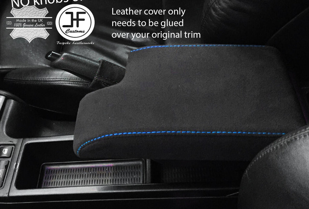 BLUE STITCHING REAL SUEDE ARMREST COVER FITS BMW 3 SERIES E46 1999-2005
