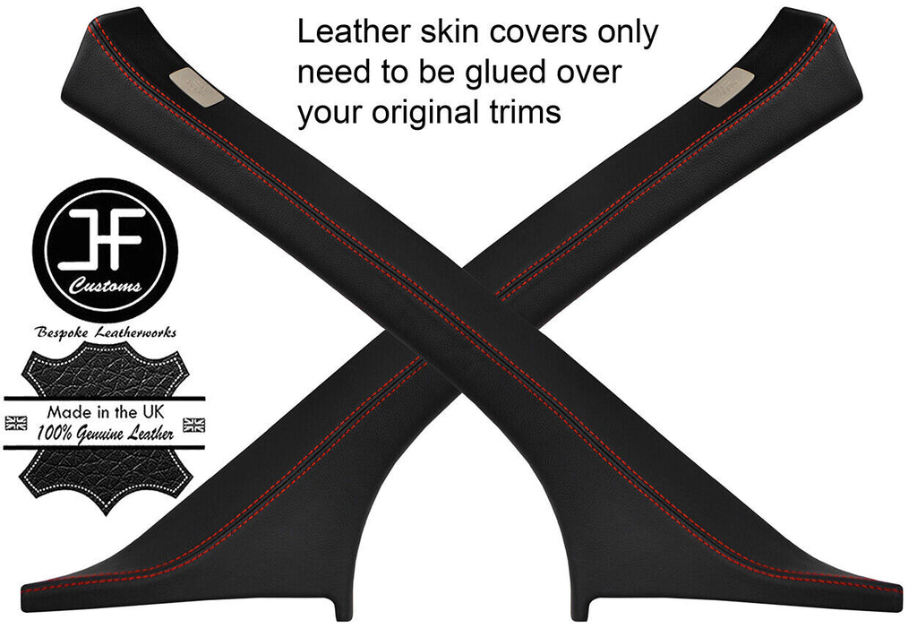 RED  STITCH 2X A POST PILLAR REAL LEATHER COVERS FITS VOLVO XC60 2008-2017