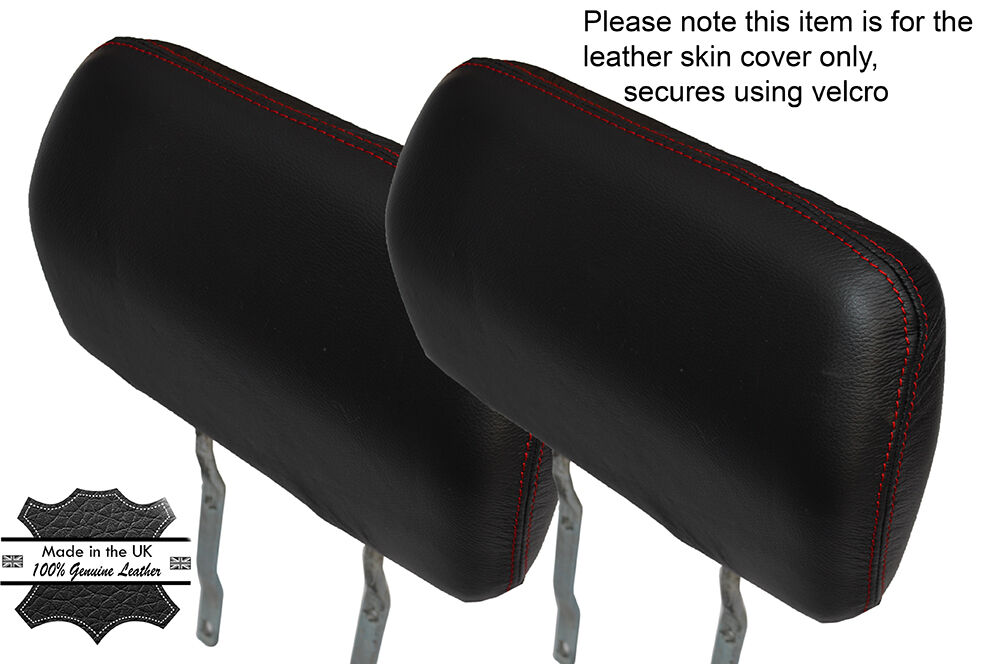 RED STITCH 2X REAR HEADREST LEATHER SKIN COVER FITS NISSAN NAVARA D22 01-04