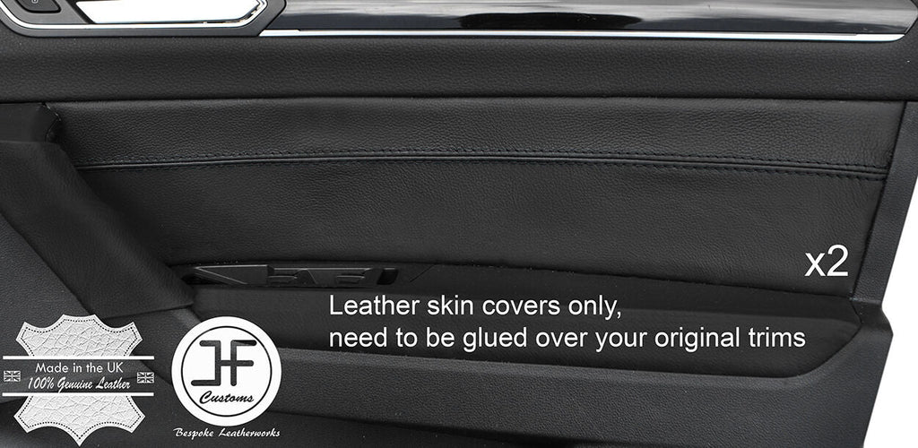 BLACK STITCH 2X FRONT DOOR CARD TRIM LEATHER COVERS FITS VW TOURAN 5T 2015-2017