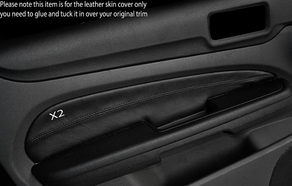 BLACK STITCH 2X FRONT DOOR CARD TRIM SKIN COVERS FITS FORD FOCUS MK3 05-08 5DR