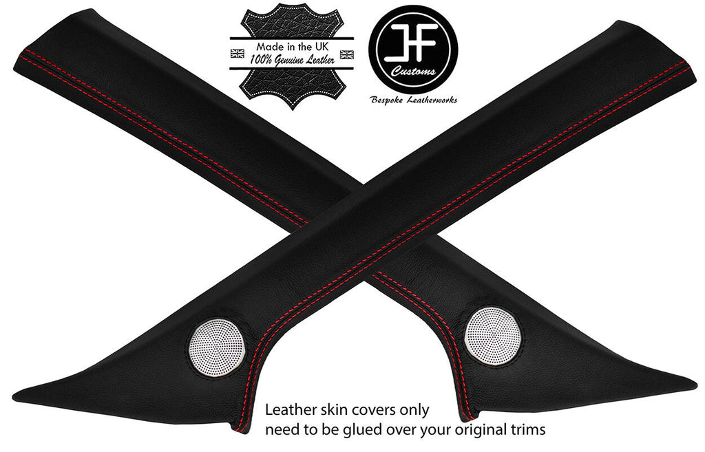RED STITCHING 2X A PILLAR REAL LEATHER COVERS FOR SEAT LEON MK3 2012-2017