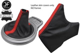 BLACK & RED STRIPE REAL LEATHER GAITER SET FOR TOYOTA GT86 SUBARU BRZ 12-17