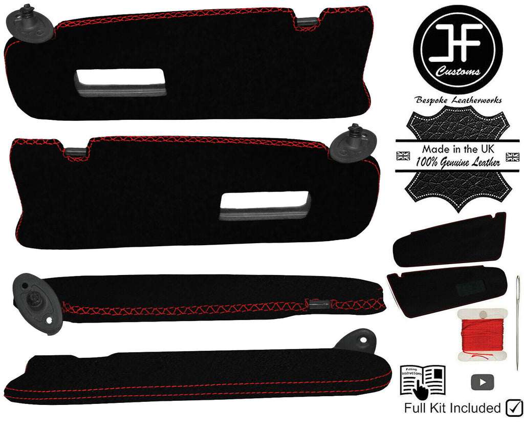 RED CROSS STITCH 2X SUN VISOR LUXE SUEDE COVERS FOR TOYOTA SUPRA MK3 86-93