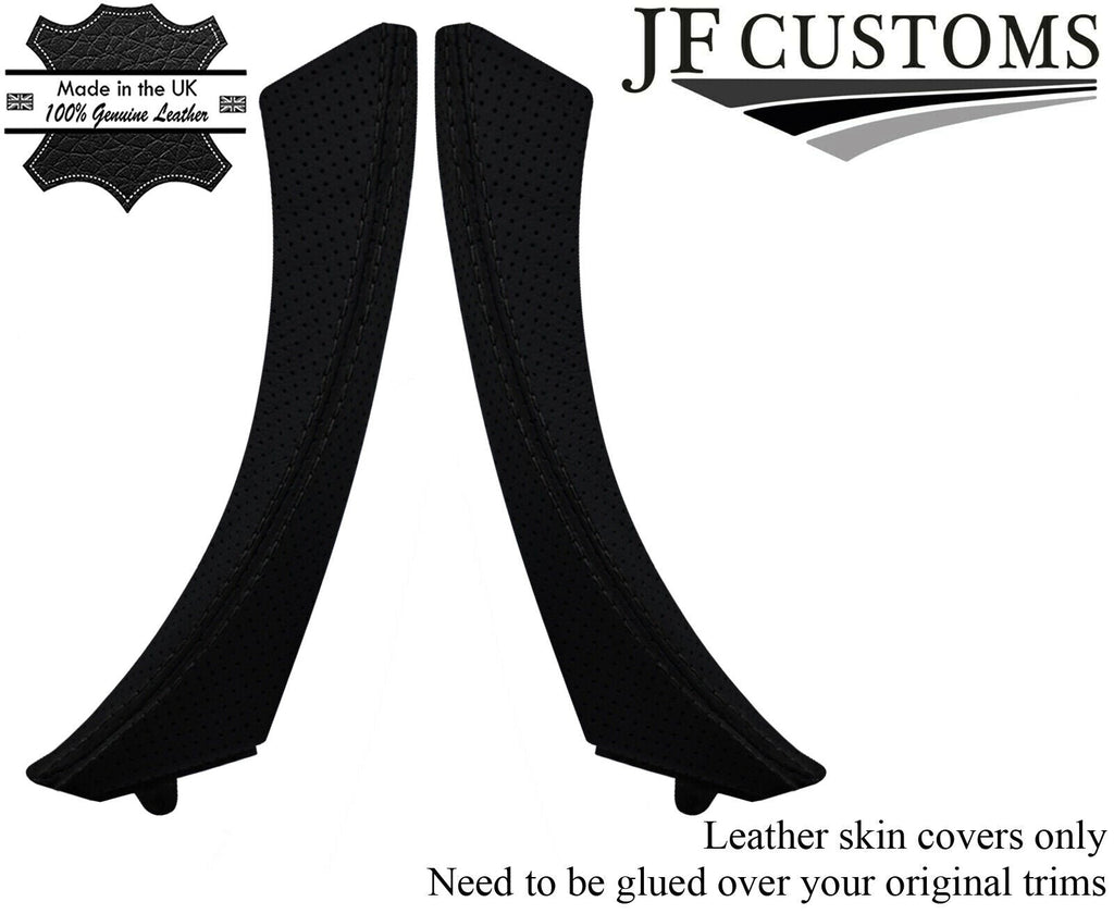 BLACK STITCH PERFORATED LEATHER 2X FRONT DOOR HANDLE COVER FOR BMW E90 E9X