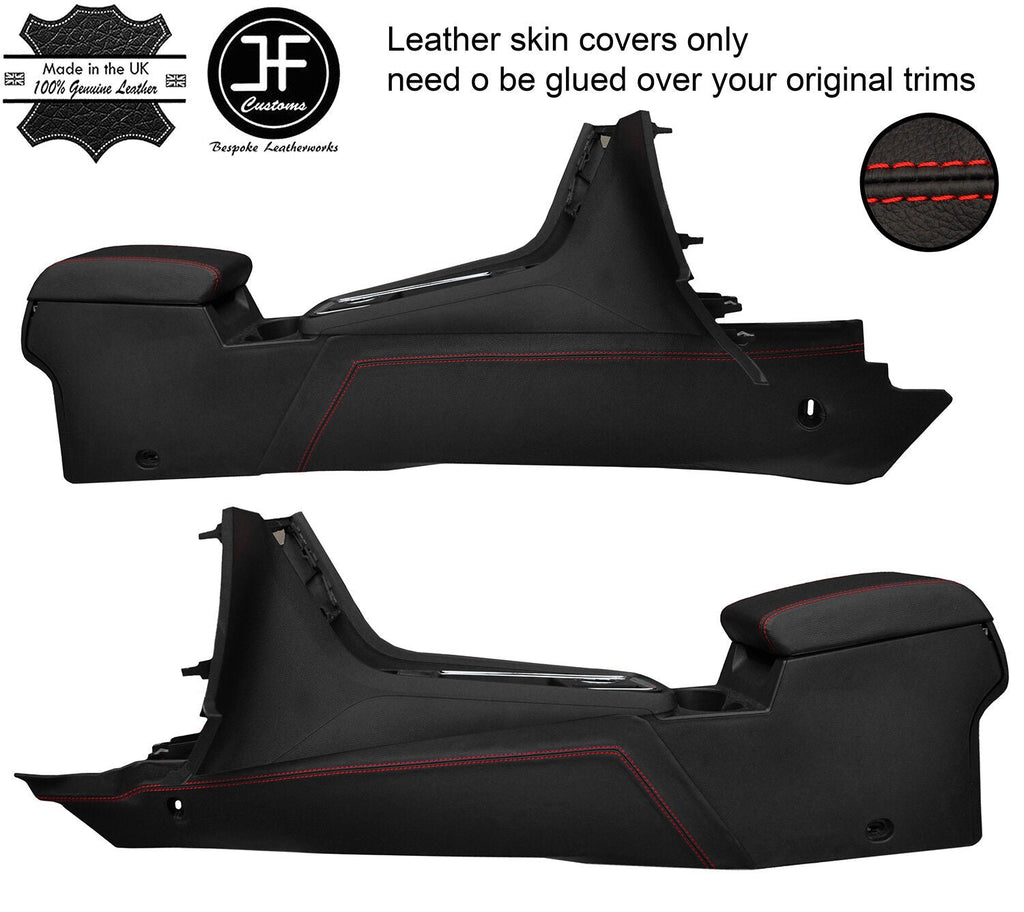 RED STITCH 2X CONSOLE SIDE TRIM & ARMREST LEATHER COVERS FOR SEAT ATECA 16-19