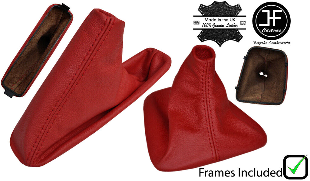 DARK RED LEATHER MANUAL GAITER SET +PLASTIC FRAMES FOR BMW 3 E36 1991-1999