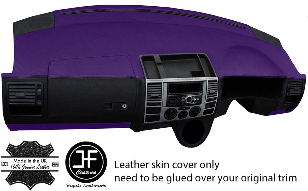 BLACK & PURPLE DASH DASHBOARD REAL LEATHER COVER FOR VW T5 TRANSPORTER CARAVELLE