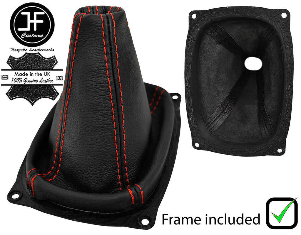 RED STITCH LEATHER GEAR GAITER+PLASTIC FRAME FITS HYUNDAI SANTA FE 2001-2006