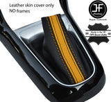 BLACK & YELLOW STRIPE TOP GRAIN LEATHER GEAR GAITER FOR CITROEN C3 DS3 2010-2015