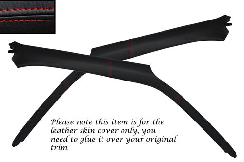 RED STITCH 2X WINDSCREEN PILLAR LEATHER COVERS FITS VW GOLF MK3 III 1991-1998