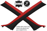 BLACK & RED 2X A PILLAR REAL LEATHER COVERS FOR BMW E46 CONVERTIBLE 98-05