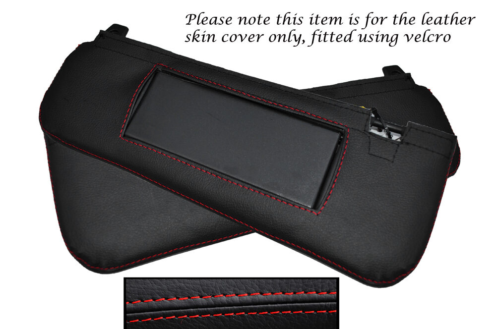 RED STITCH 2X SUN VISORS LEATHER SKIN COVERS FITS PEUGEOT RCZ 2010+ CUSTOM NEW