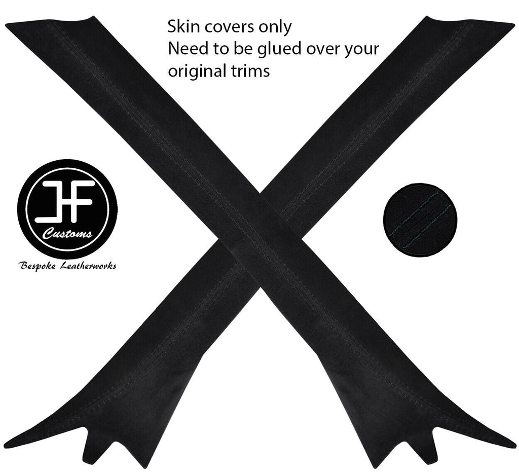 BLACK STITCH 2X A PILLAR SUEDE COVERS FOR BMW E36 CONVERTIBLE 1993-1998