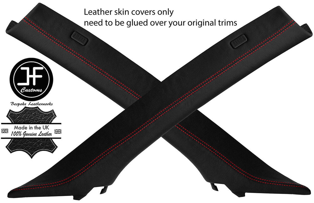 RED STITCH 2X A PILLAR REAL LEATHER COVERS FITS BMW X5 E53 2000-2006 CUSTOM NEW