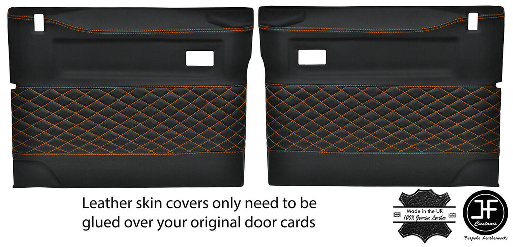 ORANGE DIAMOND STITCH 2X FRONT DOOR CARD COVERS FITS LAND ROVER DEFENDER 90 110