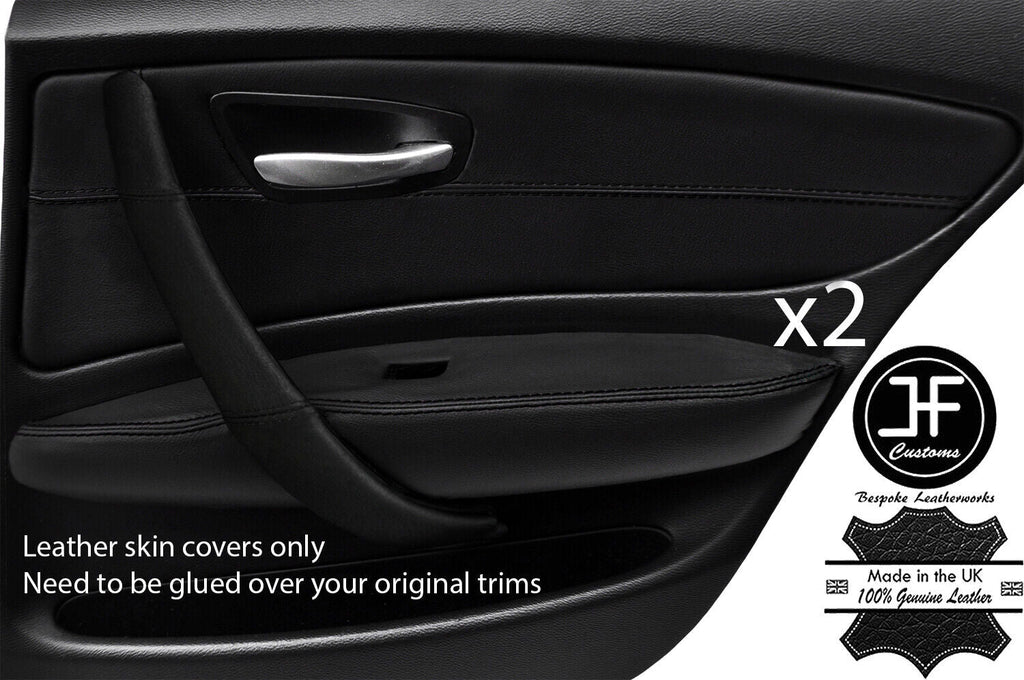 BLACK STICH 2X REAR DOOR CARD+ HANDLE+DOOR ARMREST TRIMS LTHR COVER FOR BMW E87