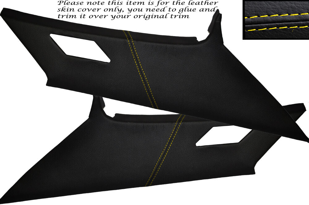 YELLOW STITCH 2X REAR C PILLAR LEATHER COVERS FITS BMW 3 SERIES E36 COUPE 91-98