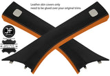 BLACK ORANGE LEATHER 2X A PILLAR COVERS FOR SMART FORTWO 453 2014-2019