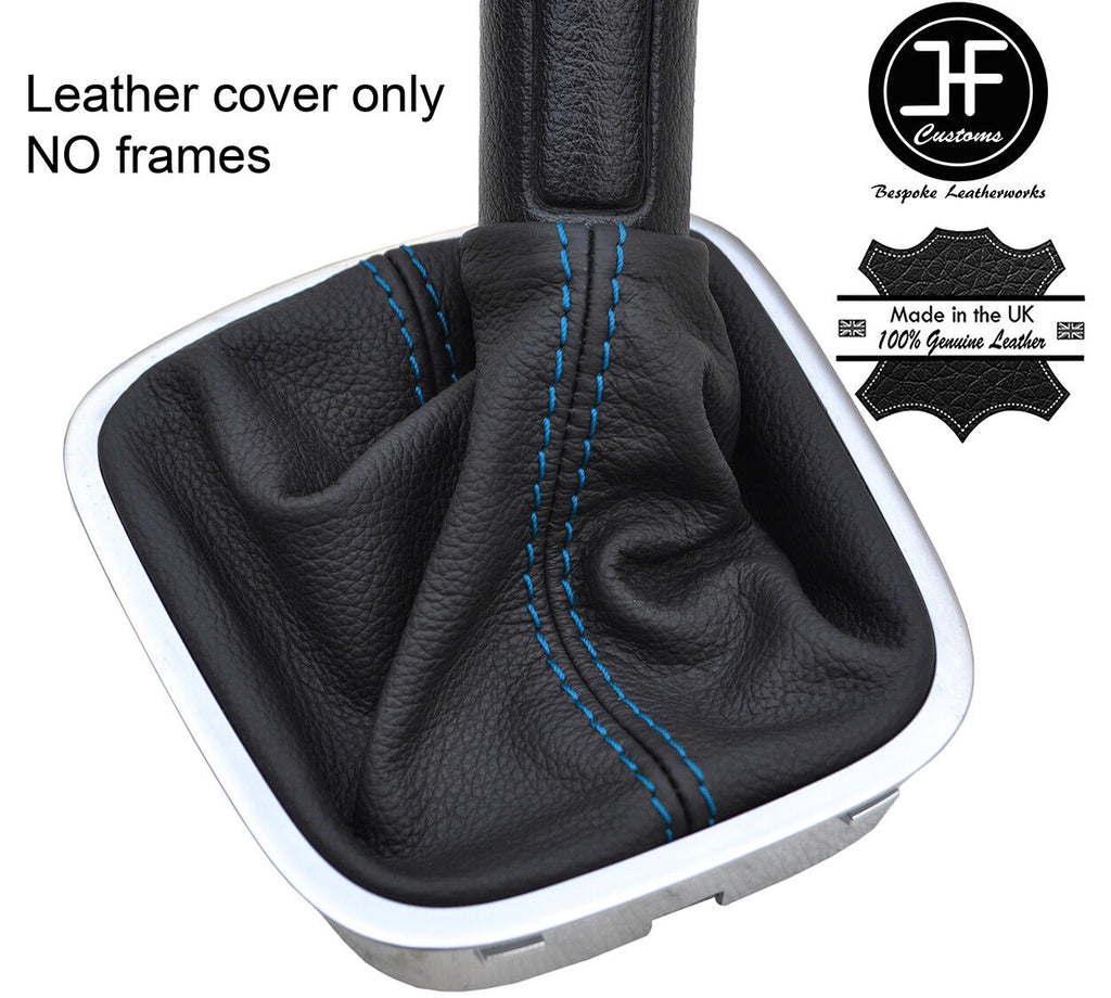 BLUE STITCH TOP GRAIN LEATHER MANUAL GEAR GAITER FITS VW POLO 6R 2009-2016