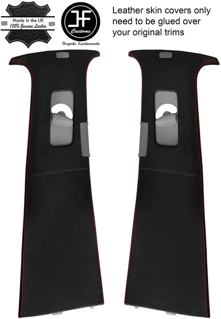 RED STITCH 2X  UPPER B PILLAR REAL LEATHER COVERS FITS VW TOUAREG 2002-2011