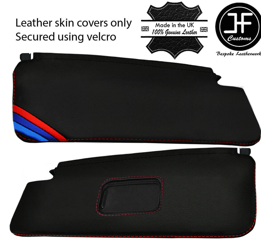 RED STITCH TRI STRIPE 2X SUN VISORS LEATHER COVERS FOR BMW 3 SERIES E36 92-99