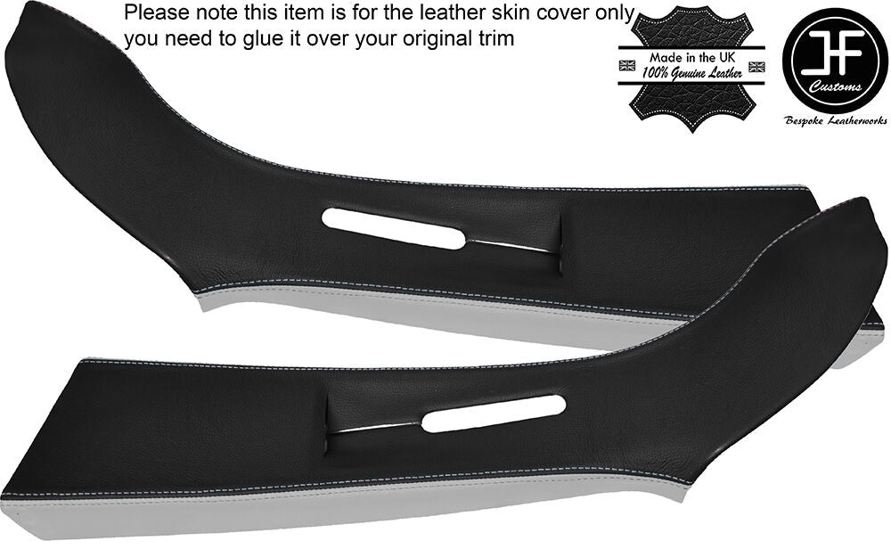 BLACK & L GREY LEATHER 2X UPPER B PILLAR COVERS FITS VW T5 TRANSPORTER CARAVELLE