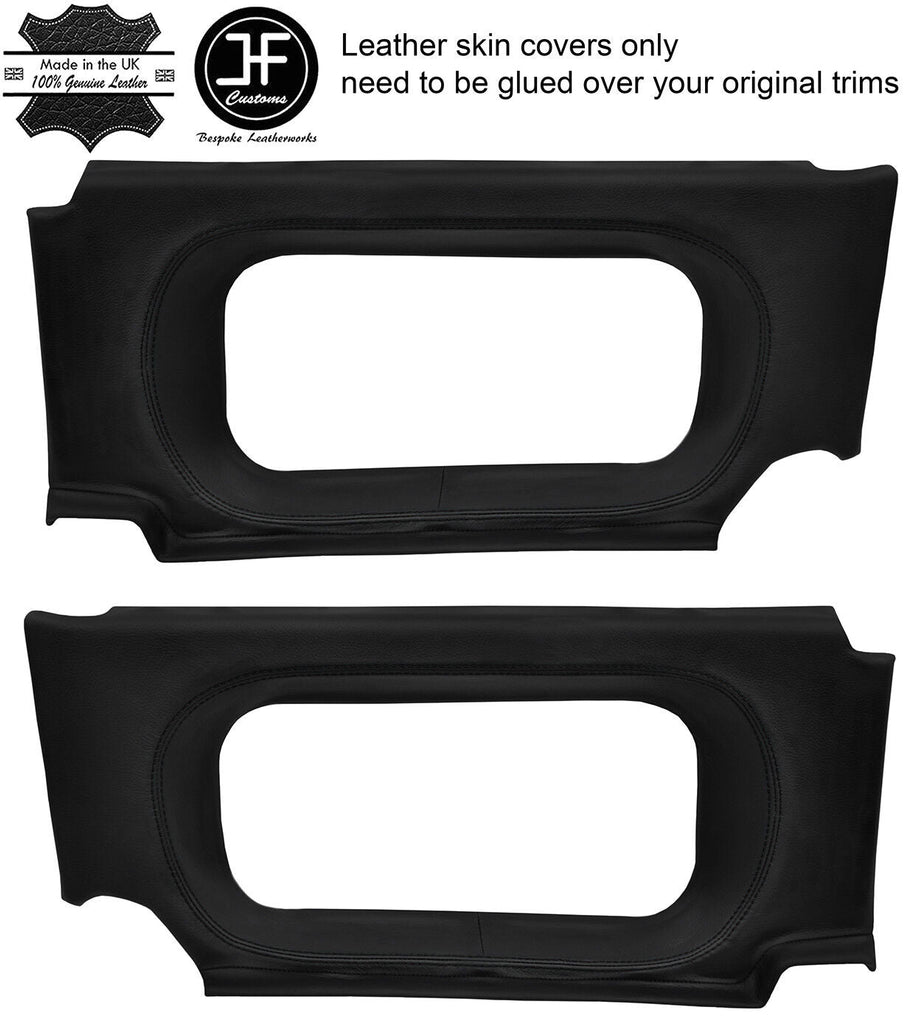 BLACK STITCH 2X REAR QUARTER WINDOW PANEL LEATHER COVERS FOR DEFENDER 110 CSW