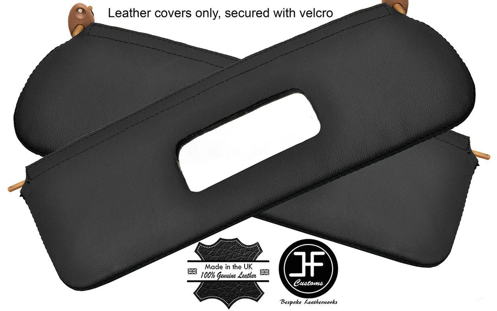 BLACK STITCHING 2X SUN VISORS REAL LEATHER COVERS FITS FORD GRANADA MK1
