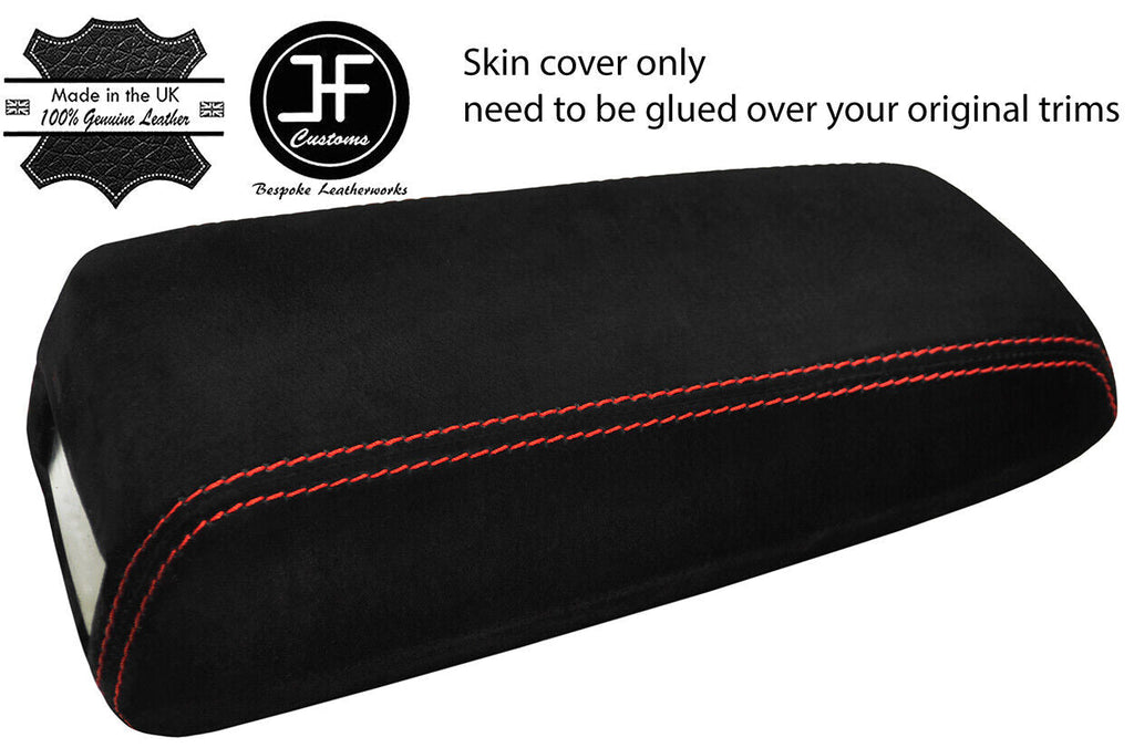 RED STITCH CUP HOLDER ARMREST REAL SUEDE COVER FITS VOLVO 740  760 780 940