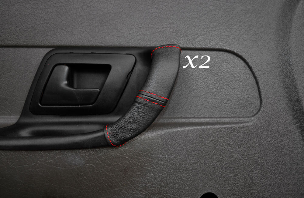 RED STITCH 2X FRONT DOOR HANDLE LEATHER SKIN COVERS FITS VW CADDY 1995-2003